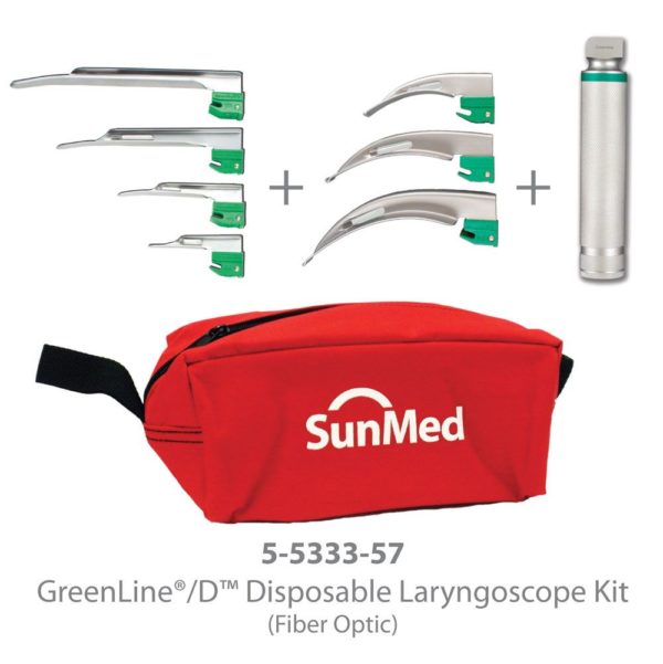 GreenLine®/D™ Disposable Laryngoscope Kit with Reusable Chrome Plated Medium Handle