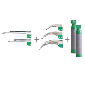 GreenLine®/D™ Disposable Laryngoscope Kit – Mac, Miller, 2 Standard Handles includes 2 Disposable Std Handles; Mac Blades 2, 3, 4; Miller Blades 2,3.