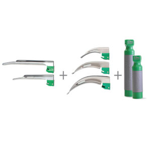 GreenLine®/D™ Disposable Pediatric Laryngoscope Kit – All-Metal Mac, Miller, 2 Penlite Handles