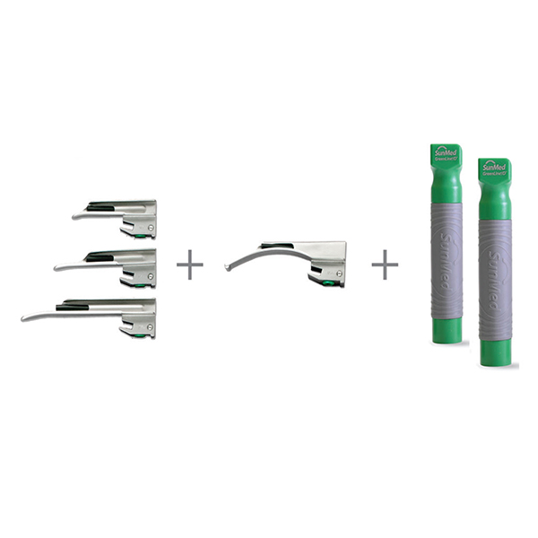 GreenLine®/D™ Disposable Pediatric Laryngoscope Kit – All-Metal Mac, Miller, 2 Penlite Handles